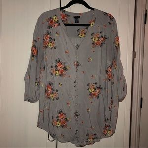 Torrid gray floral blouse